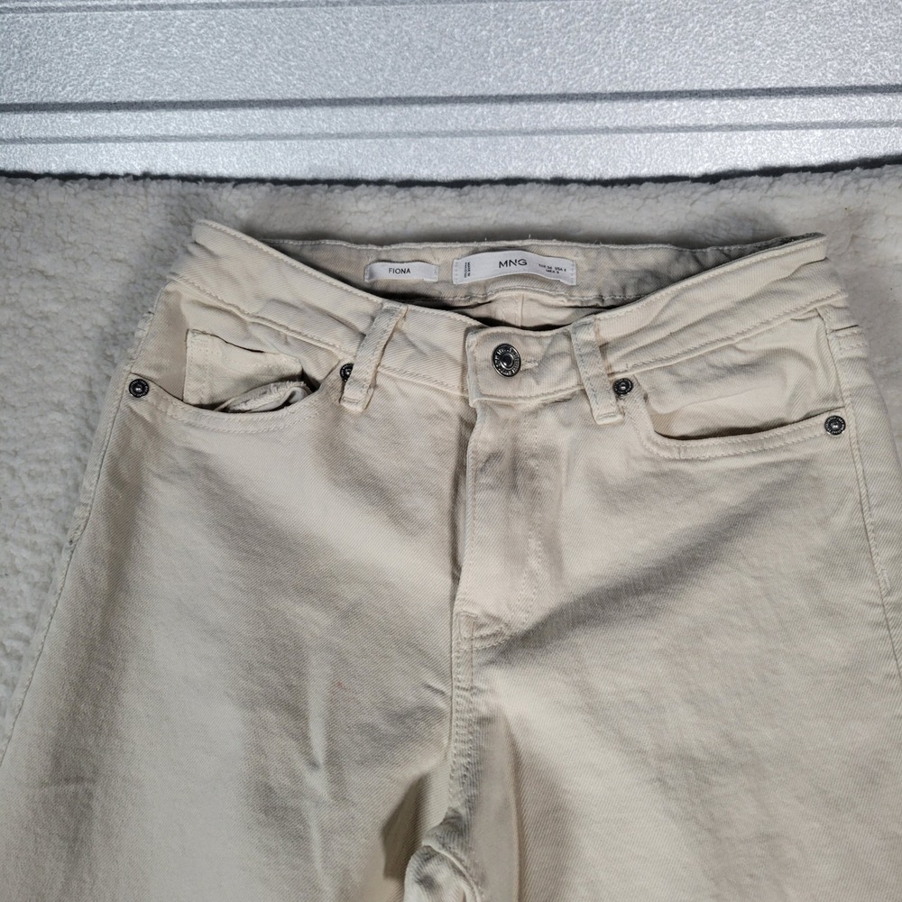 MNG‎ Fiona Flare Jeans Men Size 28 Cream Raw Hem Cotton Blend Mid Rise Denim - Picture 5 of 16